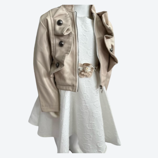 cream leather jacket with a dress